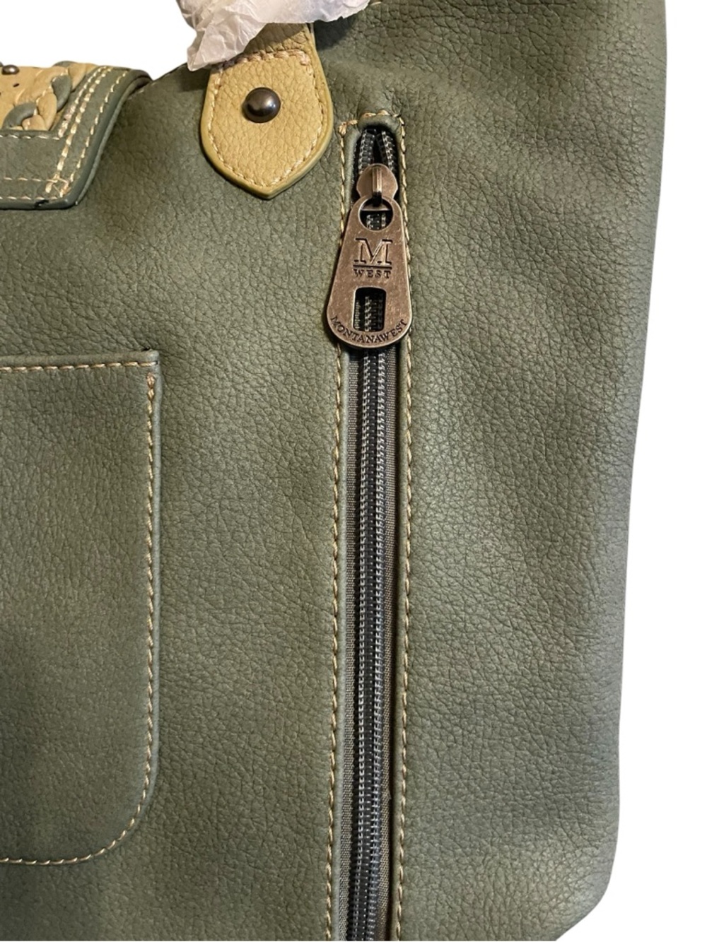 Montana West Olive and Tan Leather Tote with Concho Accent Concealed Carry - Picture 8 of 8